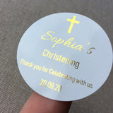 100 White Personalized Christening Foil Wording Stickers