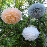 30pcs Tissue Paper Pom Poms - Grey White Peach