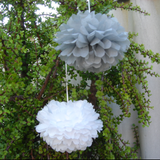 30pcs Tissue Paper Pom Poms - Grey White