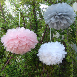 30pcs Tissue Paper Pom Poms - Grey White Pink