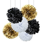 30pcs Tissue Paper Pom Poms - Gold White Black