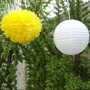 White Paper Lanterns & Buttercup Pom Poms
