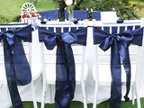 Navy Blue Satin Chair Sashes Table Runners