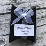 100 Black Pillow Shape Personalized Favor Boxes Stickers