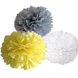 30pcs Tissue Paper Pom Poms - Grey White Yellow