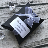 100 Black Pillow Shape Personalized Favor Boxes Stickers