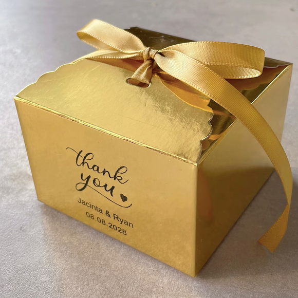 100 Shiny Gold Personalized Wedding Favor Boxes