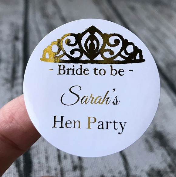 100 White Hens Party Sticker Foil Personalized Wording