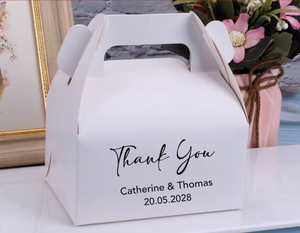 100 White Black Personalized Carrying Gold Foil Wording Favor Boxes