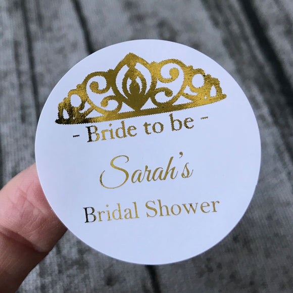 100 White Personalized Bridal Shower Foil Wording Stickers