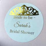 100 White Personalized Bridal Shower Foil Wording Stickers