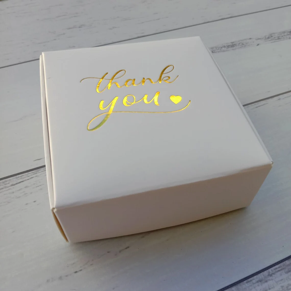 100 White Boxes Gold Foil Wordings