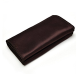 A folded dark brown satin or silk fabric accessory, likely a pocket square or handkerchief, shown on a plain white background.