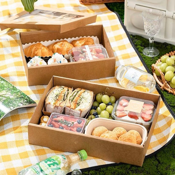 25 Kraft Picnic Paper Favor Boxes Base Lid Clear Window