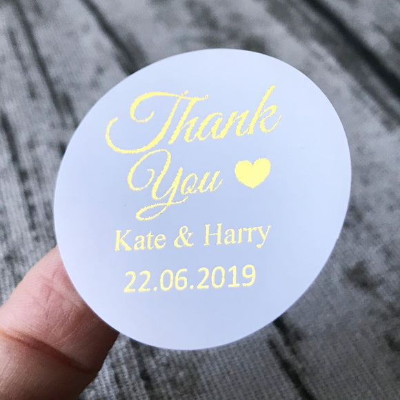 100 Personalized Wedding Thank You Foil Wording Stickers