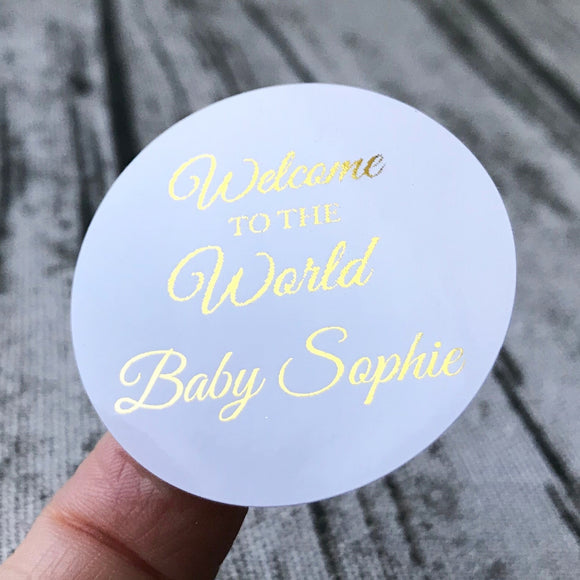 100 Round Baby Shower Gold Foil Personalized Sticker