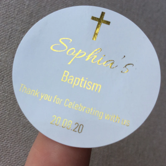 100 White Personalized Baptism Foil Wording Stickers
