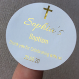 100 White Personalized Baptism Foil Wording Stickers