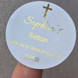 100 White Personalized Baptism Foil Wording Stickers