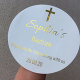 100 White Personalized Baptism Foil Wording Stickers