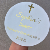 100 White Personalized Baptism Foil Wording Stickers