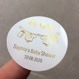 100 Round Baby Shower Sticker Foil Personalized Wording