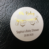 100 Round Baby Shower Sticker Foil Personalized Wording