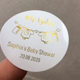 100 Round Baby Shower Sticker Foil Personalized Wording