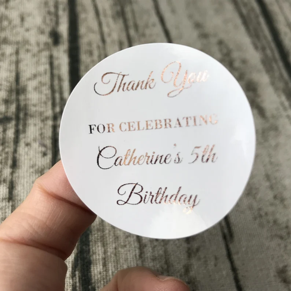 100 White Personalized Foil Wording Birthday Stickers Labels