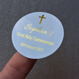 100 White Personalized Holy Communion Foil Wording Stickers