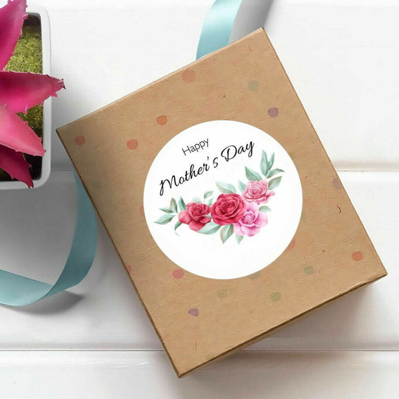 100 Floral White Happy Mother's Day Gift Stickers Labels