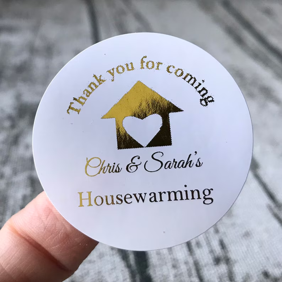 100 White Personalized Housewarming Foil Wording Stickers