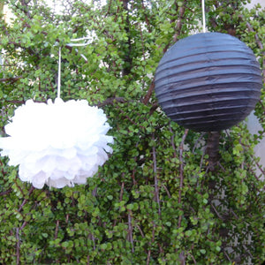 Black Paper Lanterns & White Paper Pom Poms
