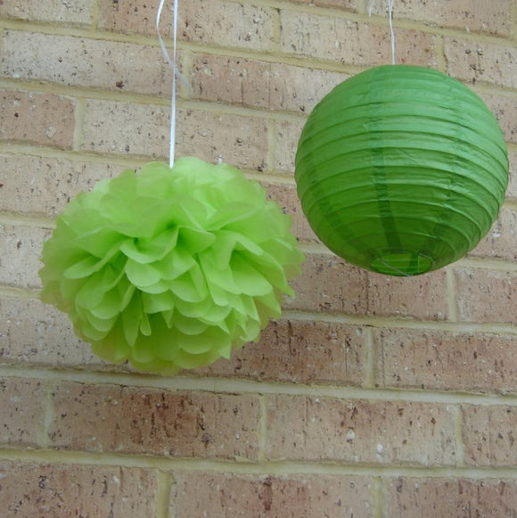 Green Paper Lanterns & Pom Poms