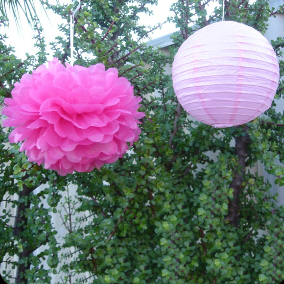 Pink Paper Lanterns & Hot Pink Pom Poms