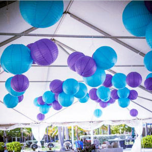 30x 30cm Paper Lanterns - Purple & Blue