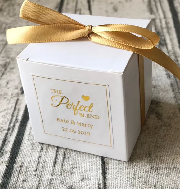 100 White Favor Boxes Foil Personalized Stickers