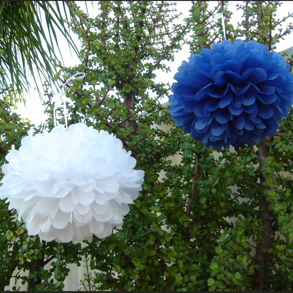 30pcs Tissue Paper Pom Poms - Navy Blue White