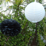 White Paper Lanterns & Black Pom Poms