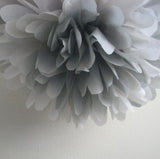 30pcs Tissue Paper Pom Poms - Grey White Tiffany