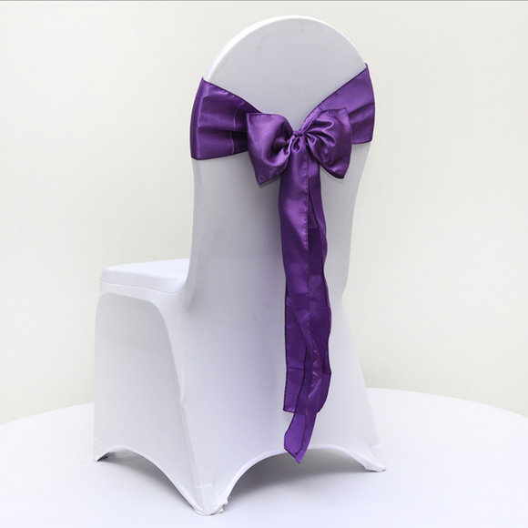 Purple Satin Chair Sashes Table Runners
