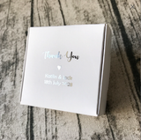 100 White Favor Boxes - Rose Gold Foil Personalized Wordings