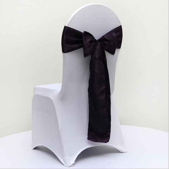 Eggplant Satin Chair Sashes Table Runners