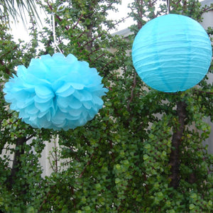 Blue Paper Lanterns & Pom Poms