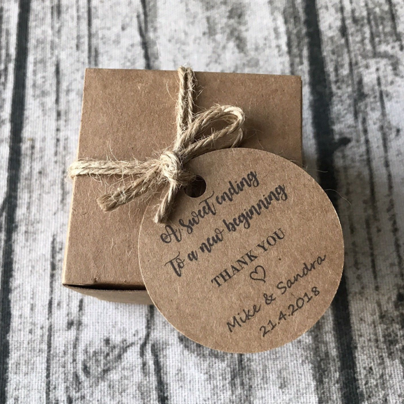 100 Kraft Paper Favor Boxes With Personalized Thank You Gift Tags