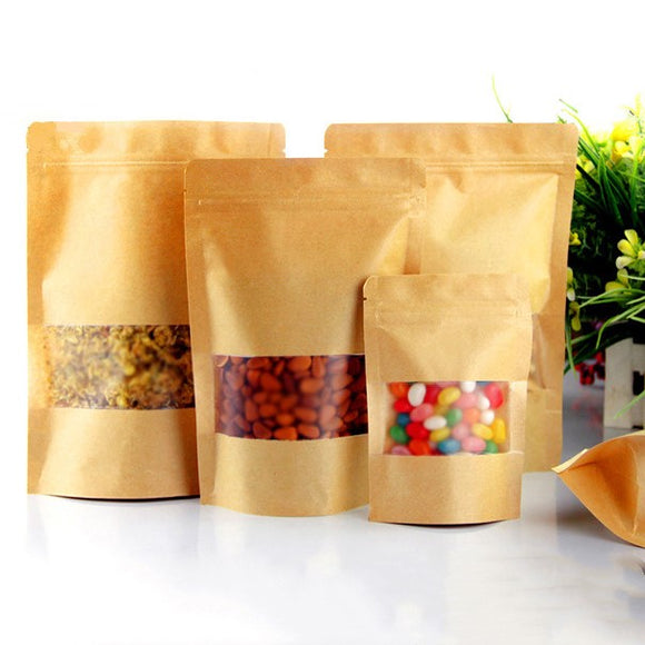 Kraft Paper Bags With Window - Zipper Seal