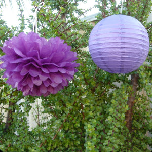 Purple Paper Lanterns & Pom Poms
