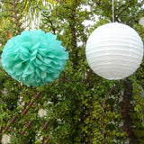 White Paper Lanterns & Tiffany Pom Poms