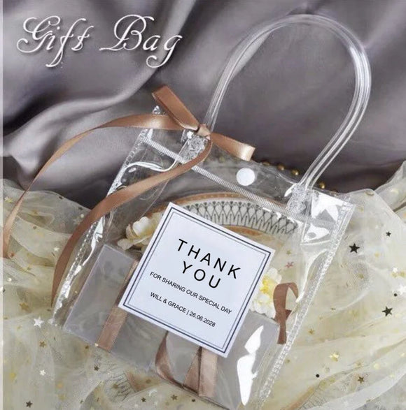 100 Personalized Clear Plastic Favor Bags With Handle