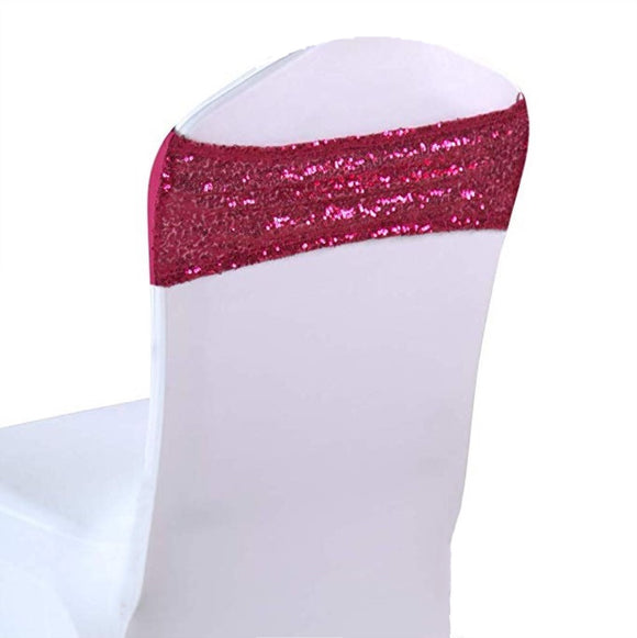 Hot Pink Spandex Sequin Glitter Chair Bands